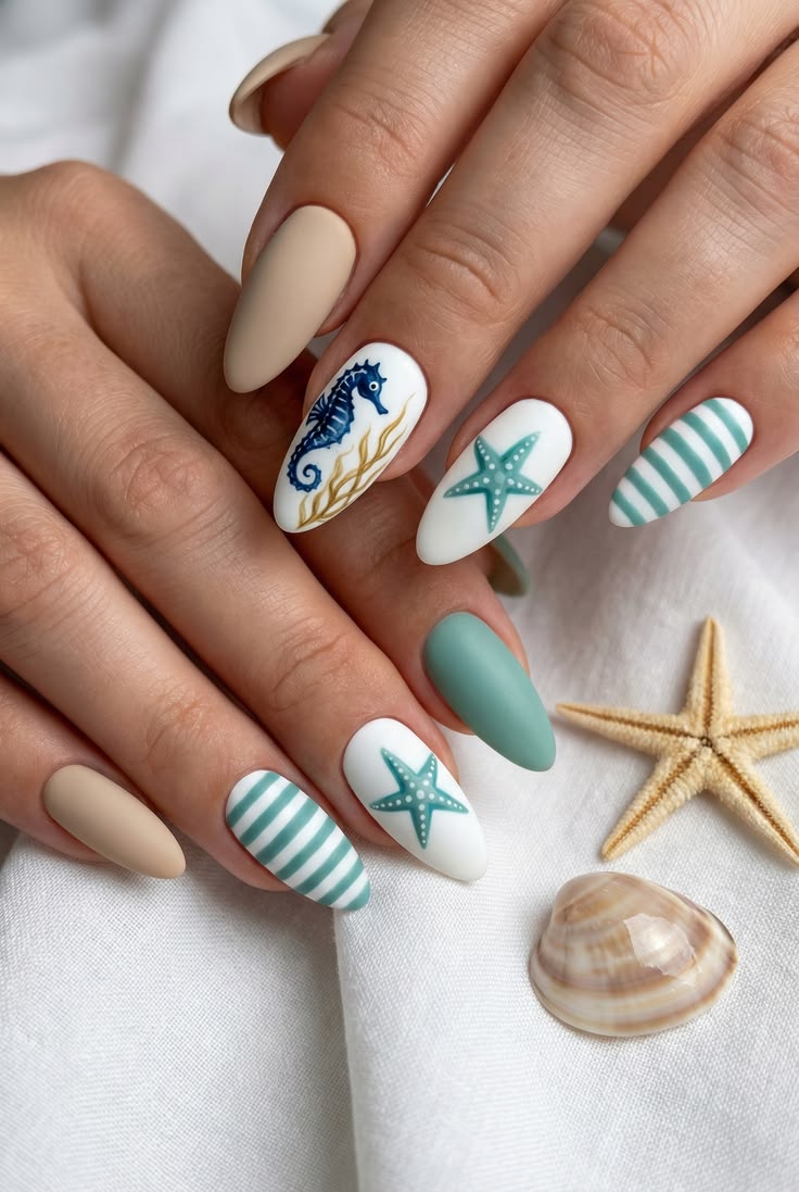Long Almond Turquoise Wave Nails Long Almond Turquoise Wave Nails — Trendy Ocean Nails