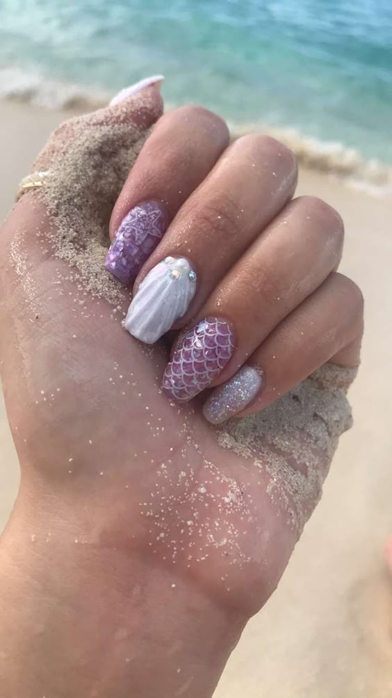 Medium Oval White Seashell Pearl Nails Medium Oval White Seashell Pearl Nails — Trendy Ocean Nails