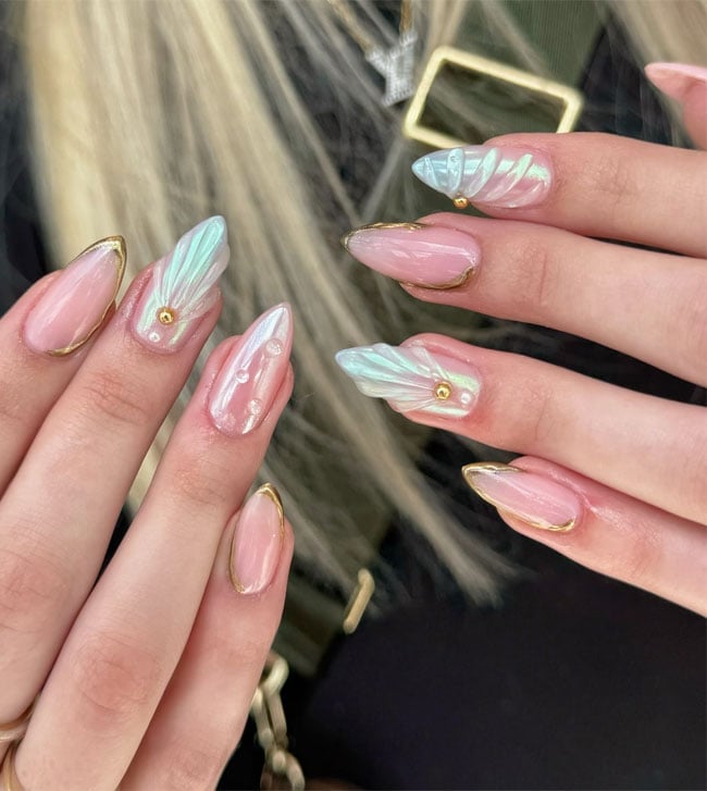 Medium Almond Pearlescent Shell Nails Medium Almond Pearlescent Shell Nails — Trendy Ocean Nails