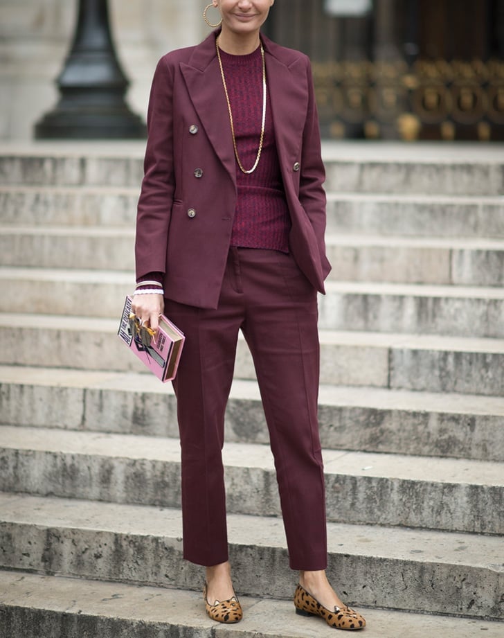 Burgundy Suit with Leopard Print Flats Burgundy Suit with Leopard Print Flats — Trendy Office Outfits