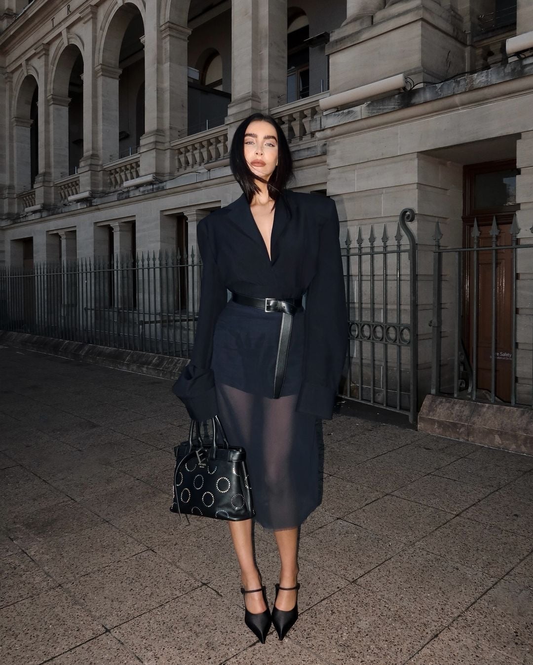 Oversized Blazer Over Sheer Black Dress Oversized Blazer Over Sheer Black Dress — Trendy Office Siren Outfits