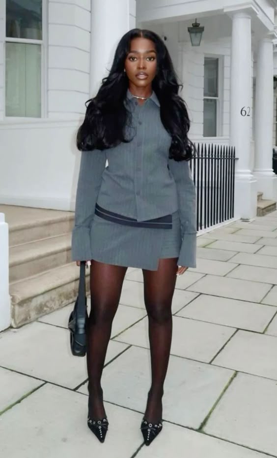 Grey Shirt and Mini Skirt Ensemble Grey Shirt and Mini Skirt Ensemble — Trendy Office Siren Outfits