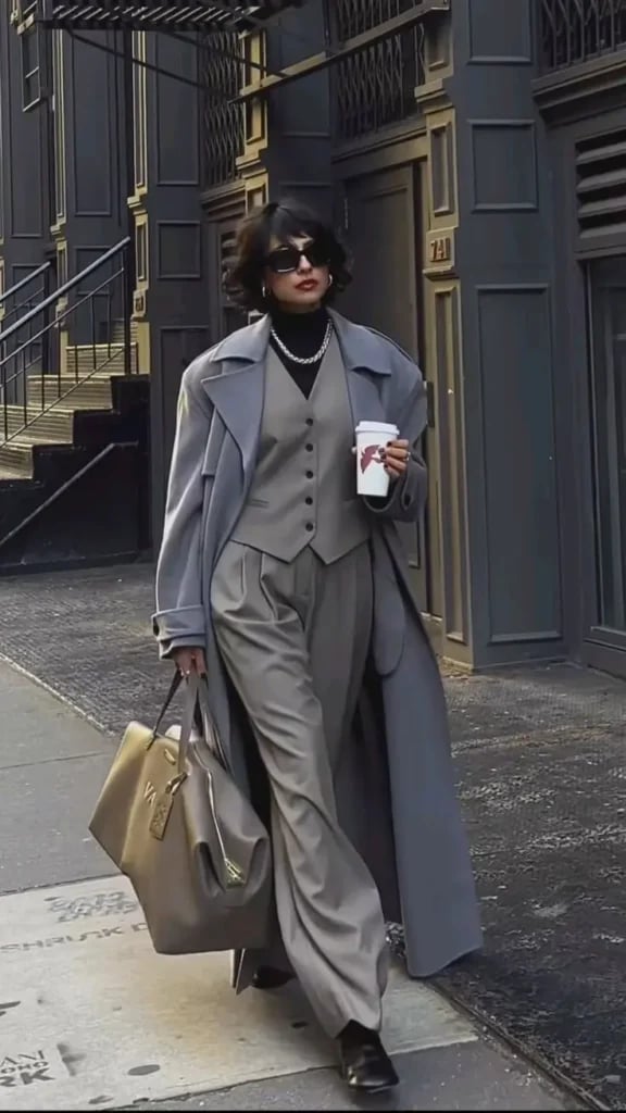 Grey Trench Coat Over Waistcoat and Trousers Grey Trench Coat Over Waistcoat and Trousers — Trendy Office Siren Outfits
