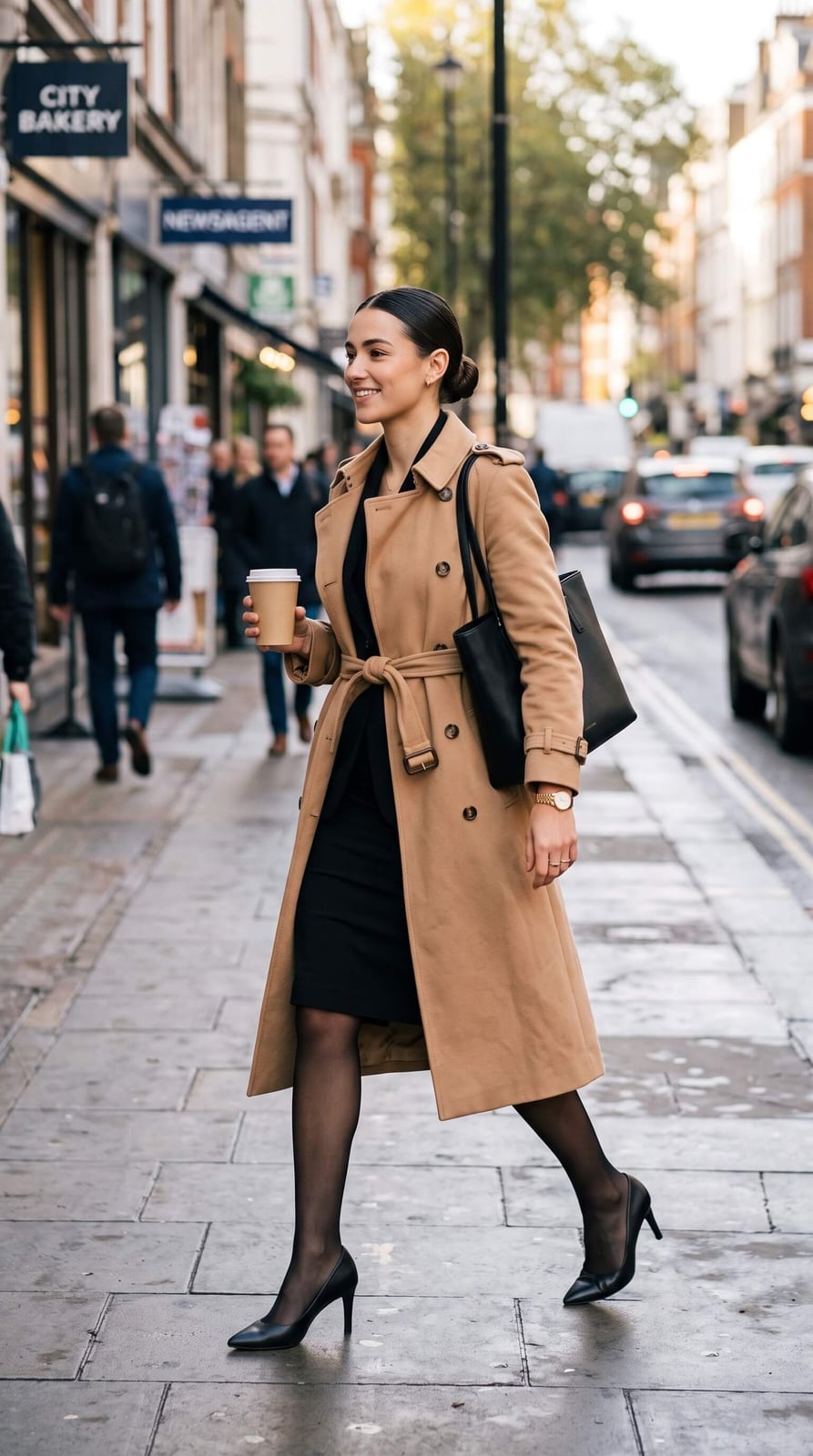 Camel Trench Coat Over Black Dress Camel Trench Coat Over Black Dress — Trendy Office Siren Outfits