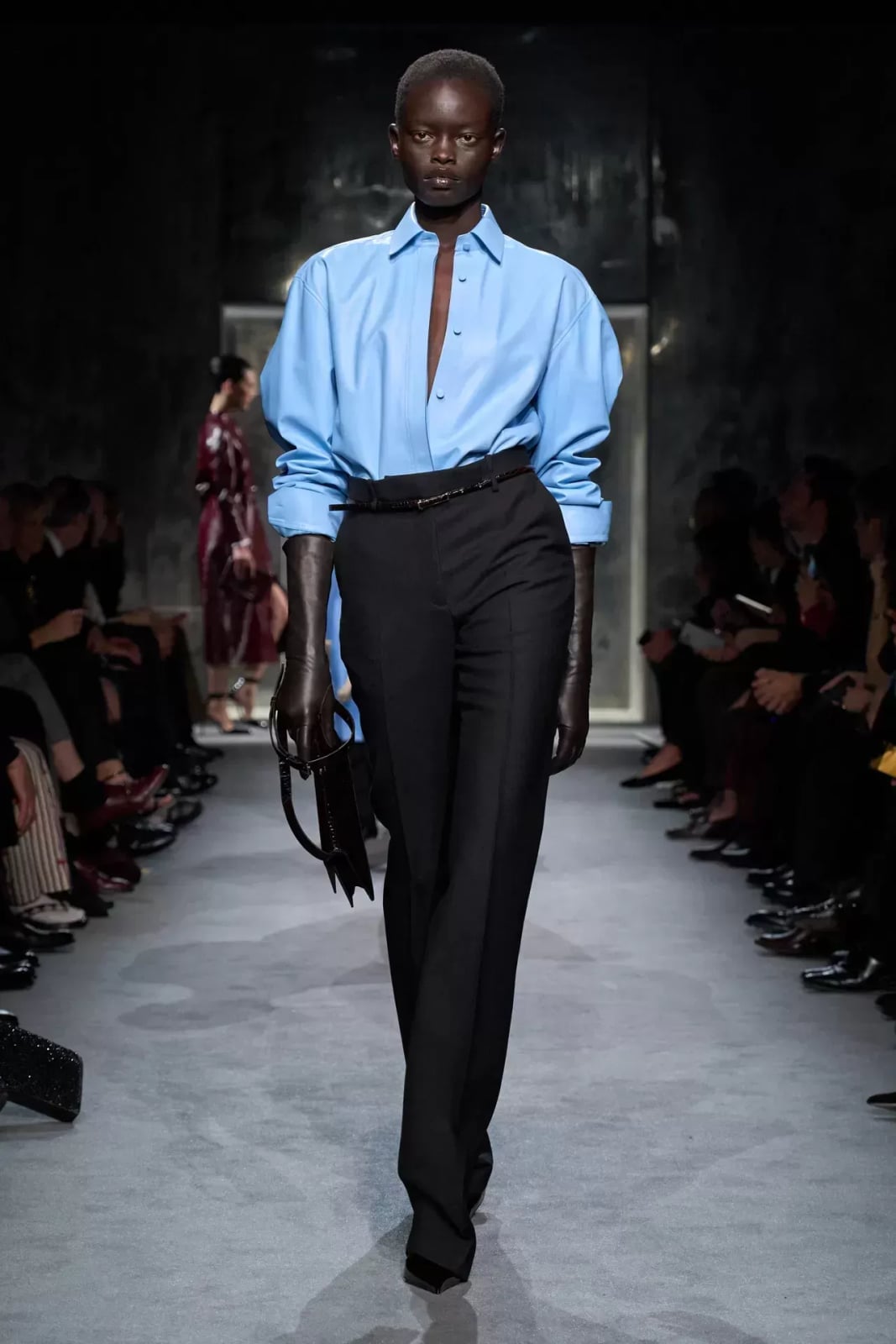 Oversized Blue Shirt with Black Trousers Oversized Blue Shirt with Black Trousers — Trendy Office Siren Outfits