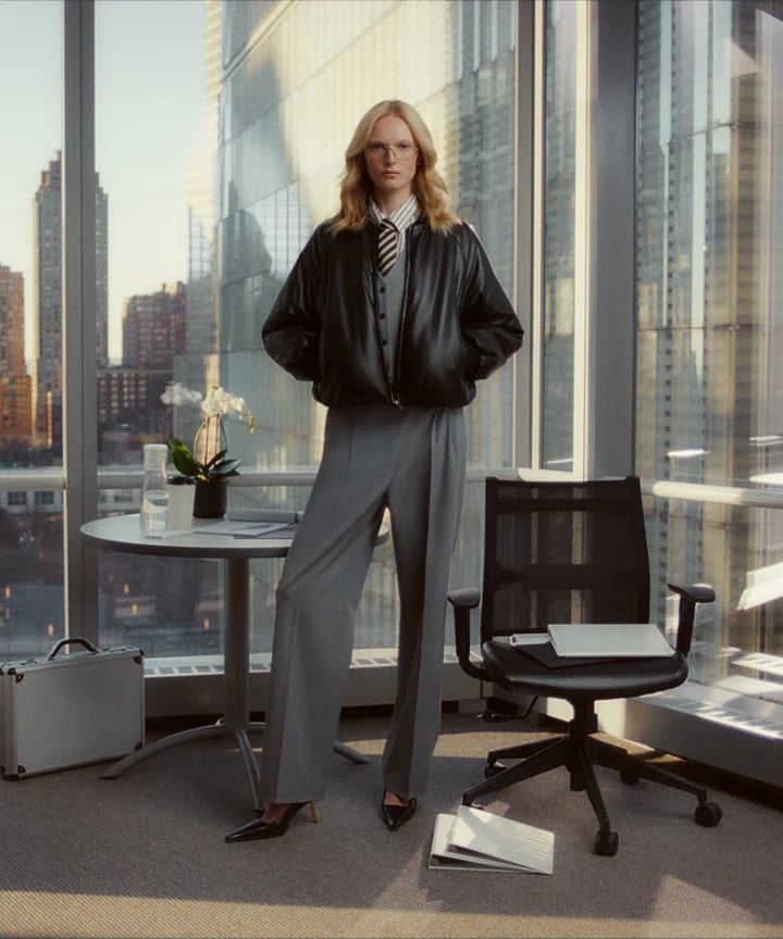Bomber Jacket Layered Over Office Attire Bomber Jacket Layered Over Office Attire — Trendy Office Siren Outfits