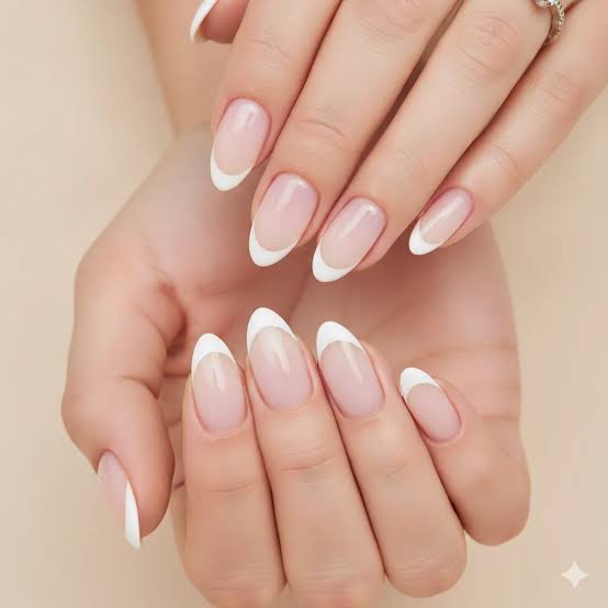 Classic White French Medium Almond Nails, Glossy Classic White French Medium Almond Nails, Glossy — Trendy Old Money Nails