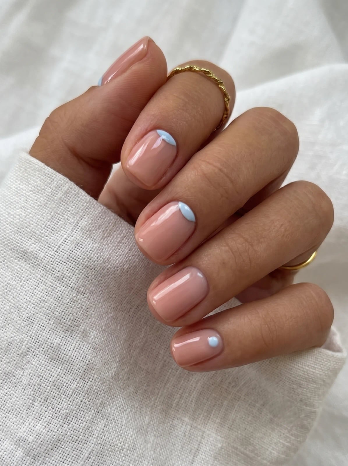 Blue Crescent Accent Short Square Nails Blue Crescent Accent Short Square Nails — Trendy Old Money Nails