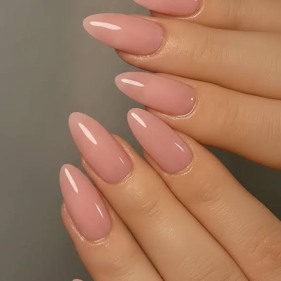 Sheer Milky Pink Medium Almond Nails, Close-Up Take Sheer Milky Pink Medium Almond Nails, Close-Up Take — Trendy Old Money Nails