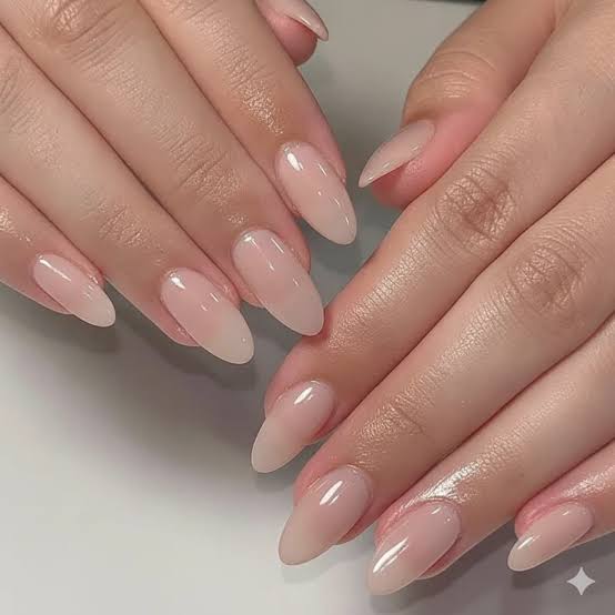 Sheer Milky Pink Medium Almond Nails, Everyday Version Sheer Milky Pink Medium Almond Nails, Everyday Version — Trendy Old Money Nails