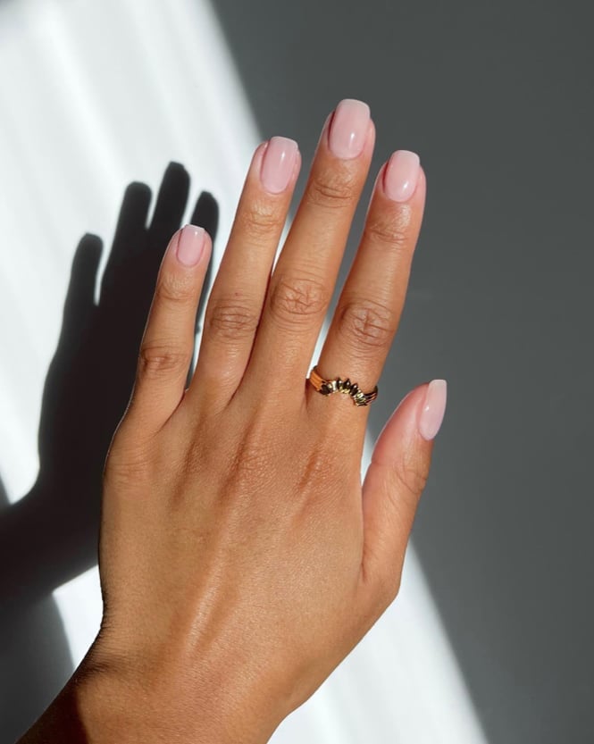 Sheer Nude Pink Short Square Nails, Glossy Sheer Nude Pink Short Square Nails, Glossy — Trendy Old Money Nails