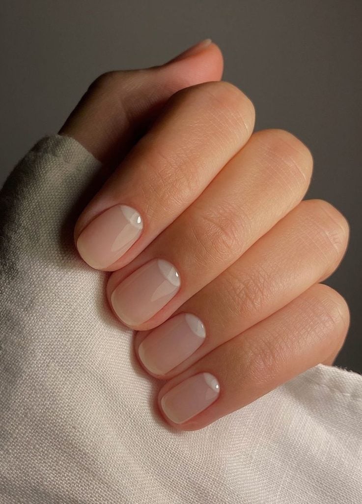 Sheer Milky Nude Half Moon Short Square Nails, Glossy Sheer Milky Nude Half Moon Short Square Nails, Glossy — Trendy Old Money Nails
