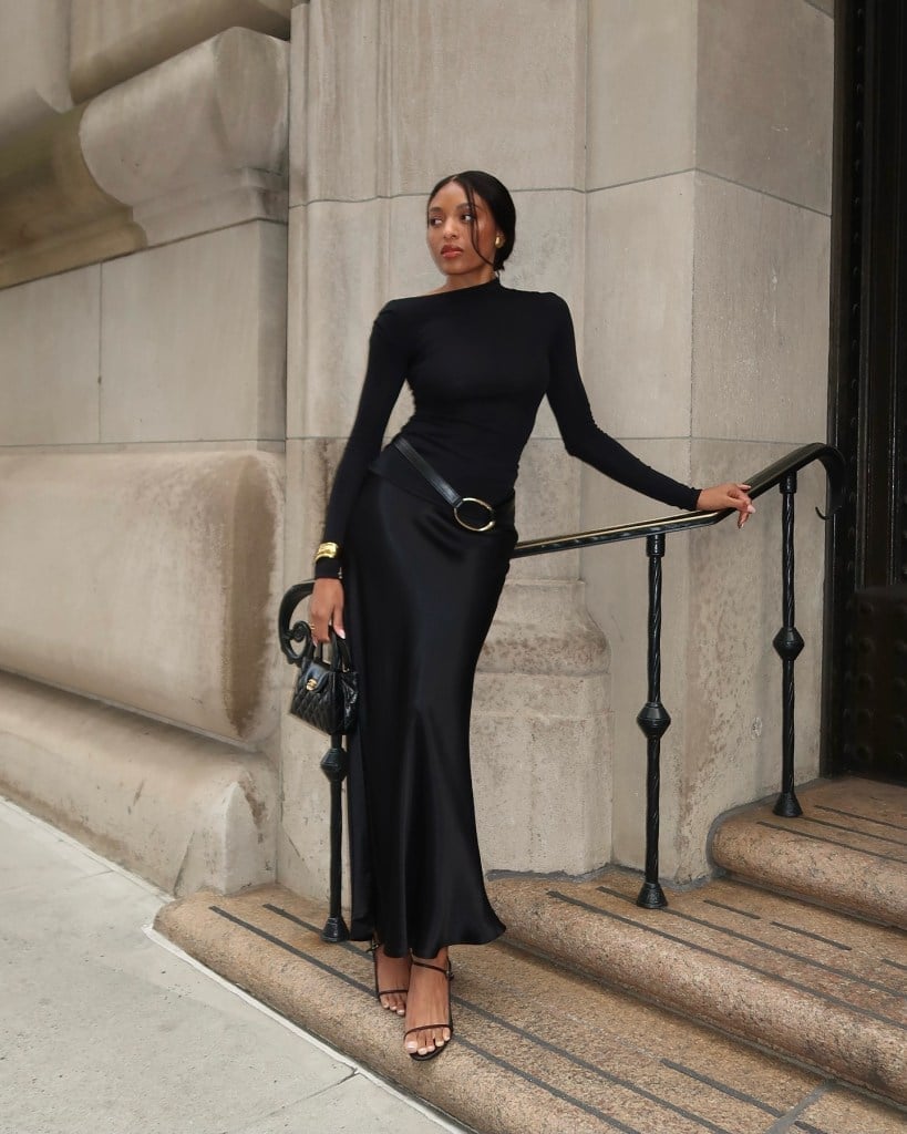 Chic Black Satin Slip Skirt — Trendy Old Money Outfits
