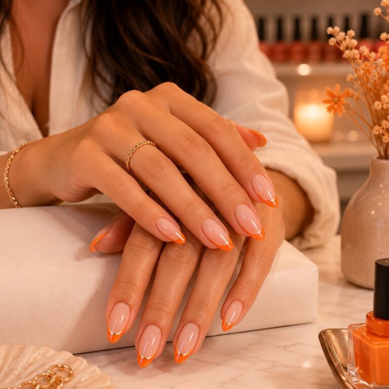 27 Trendy Orange Nails: with French Tip Accents 2027