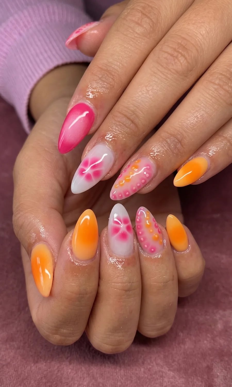 Long Stiletto Orange Pink White Ombre Long Stiletto Orange Pink White Ombre — Trendy Orange Nails