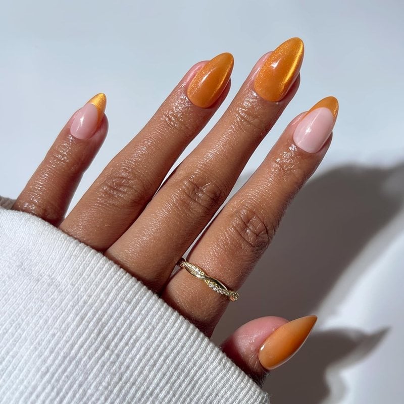 Long Stiletto Sheer Orange Cat-Eye Long Stiletto Sheer Orange Cat-Eye — Trendy Orange Nails