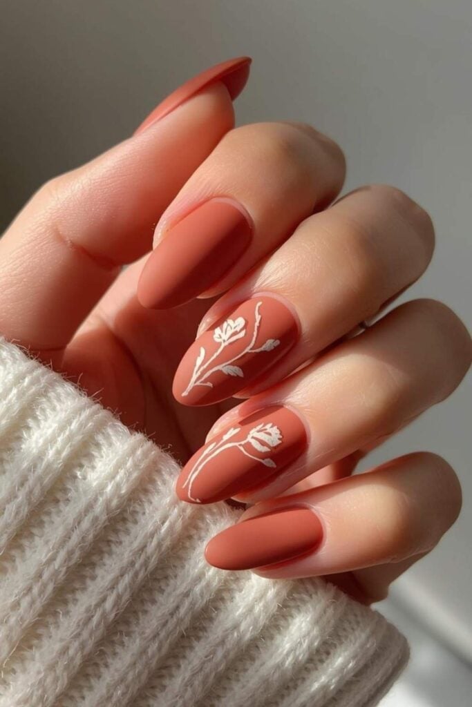 Short Almond Matte Burnt Orange Nails Short Almond Matte Burnt Orange Nails — Trendy Orange Nails