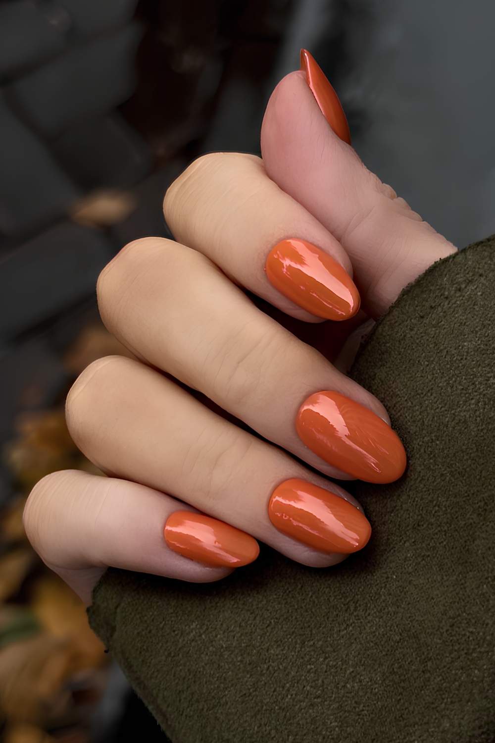 Short Oval Glossy Burnt Orange Nails Short Oval Glossy Burnt Orange Nails — Trendy Orange Nails