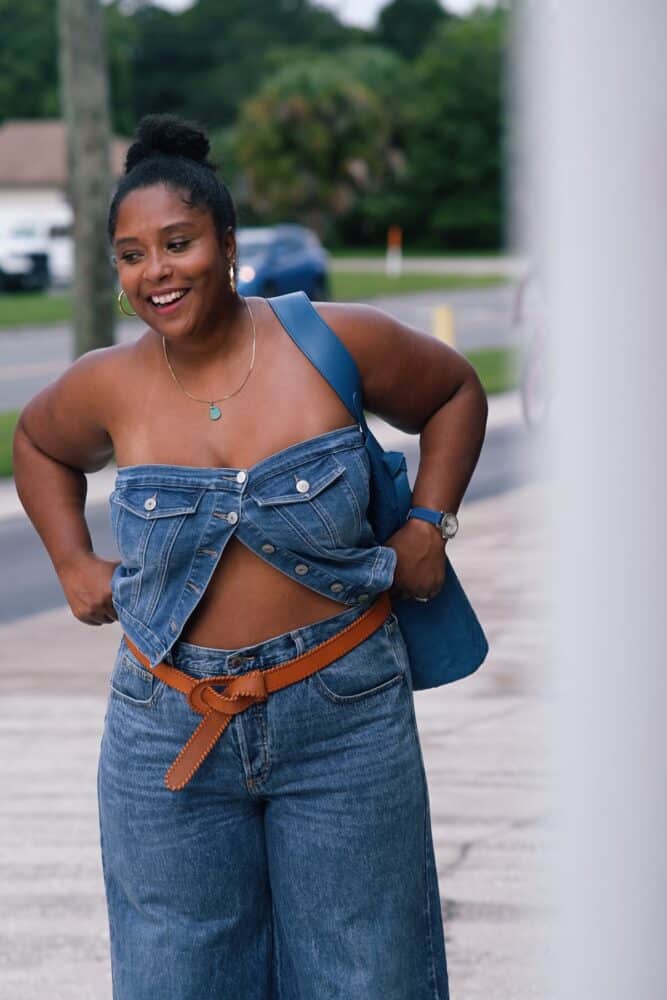 Denim Corset Top with Matching Wide-Leg Jeans Denim Corset Top with Matching Wide-Leg Jeans — Trendy Outfit Ideas