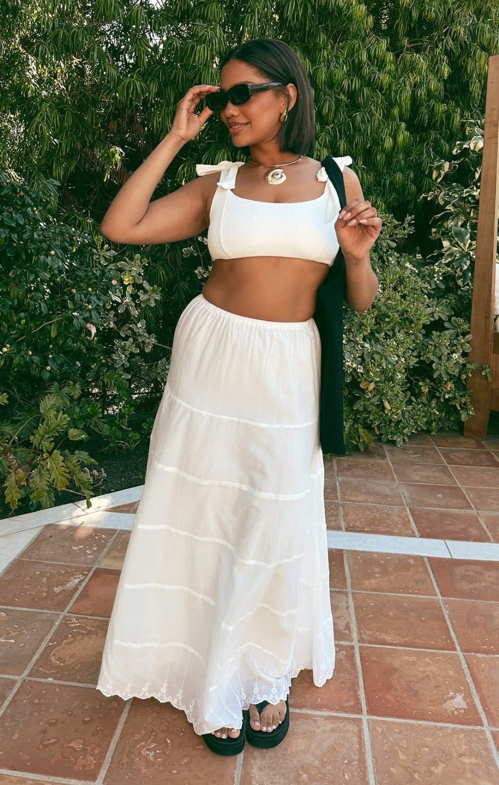 White Ribbed Crop Top and Tiered Maxi Skirt White Ribbed Crop Top and Tiered Maxi Skirt — Trendy Outfit Ideas
