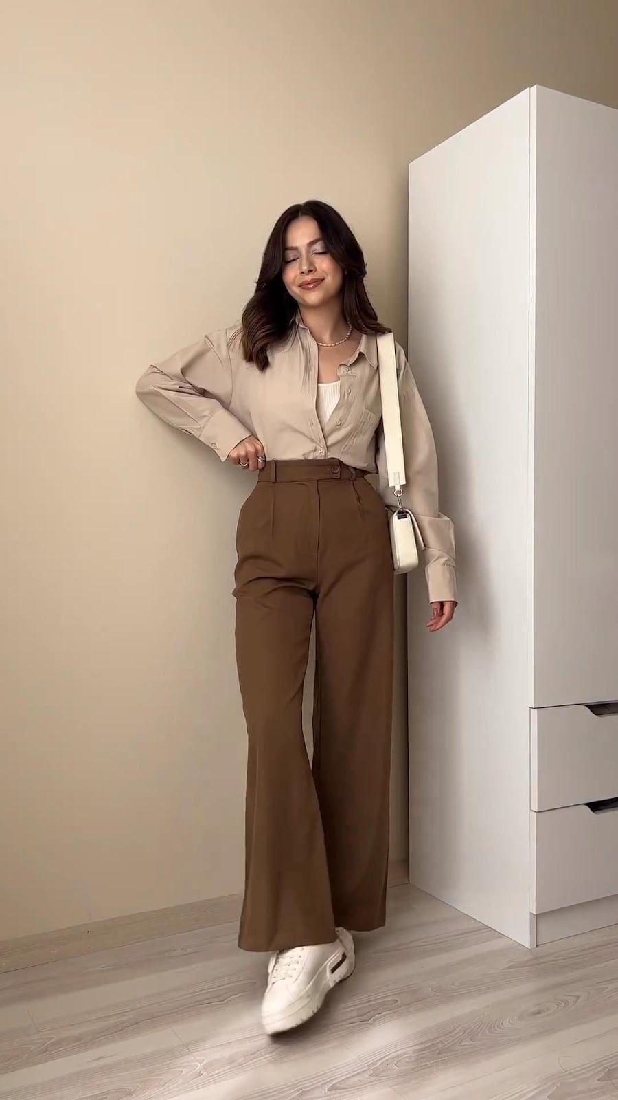 Casual Work Appropriate Beige Shirt and Trousers Casual Work Appropriate Beige Shirt and Trousers — Trendy Outfits for Teens