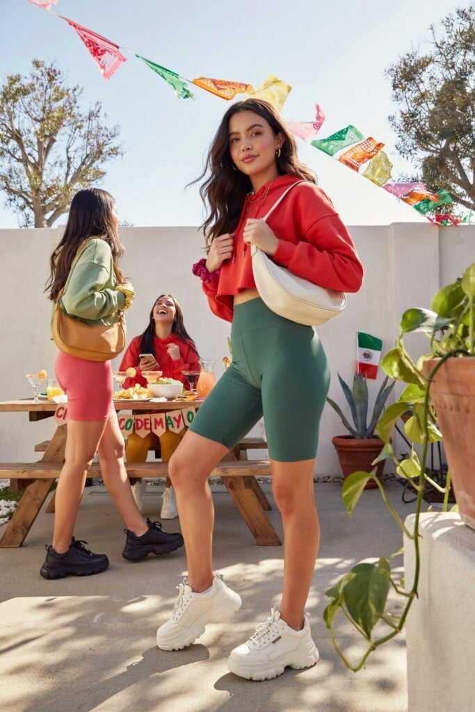 Red Cropped Hoodie with Green Bike Shorts Red Cropped Hoodie with Green Bike Shorts — Trendy Outfits for Teens
