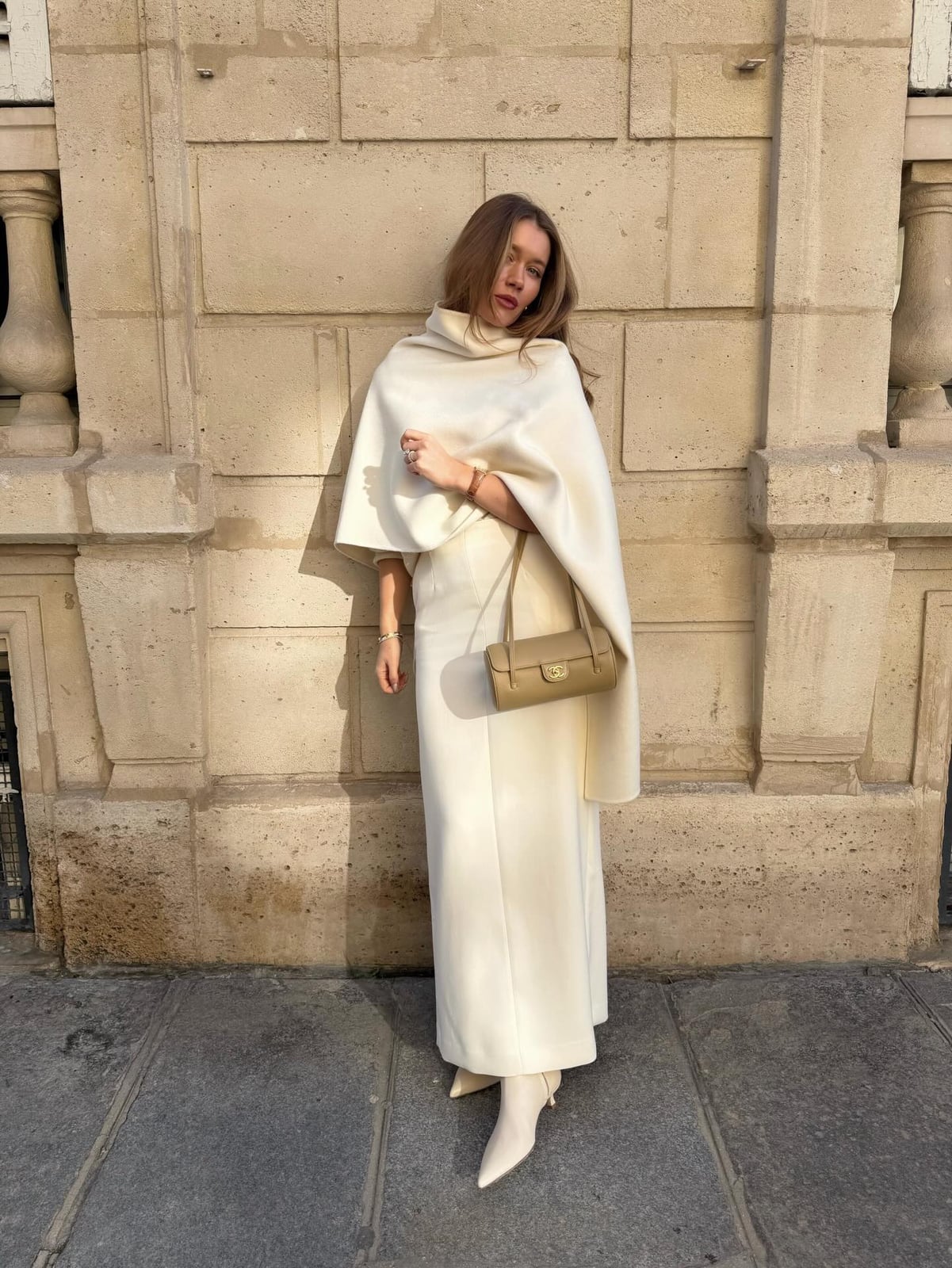Oversized Cream Cape and Turtleneck Ensemble Oversized Cream Cape and Turtleneck Ensemble — Trendy Parisian Style