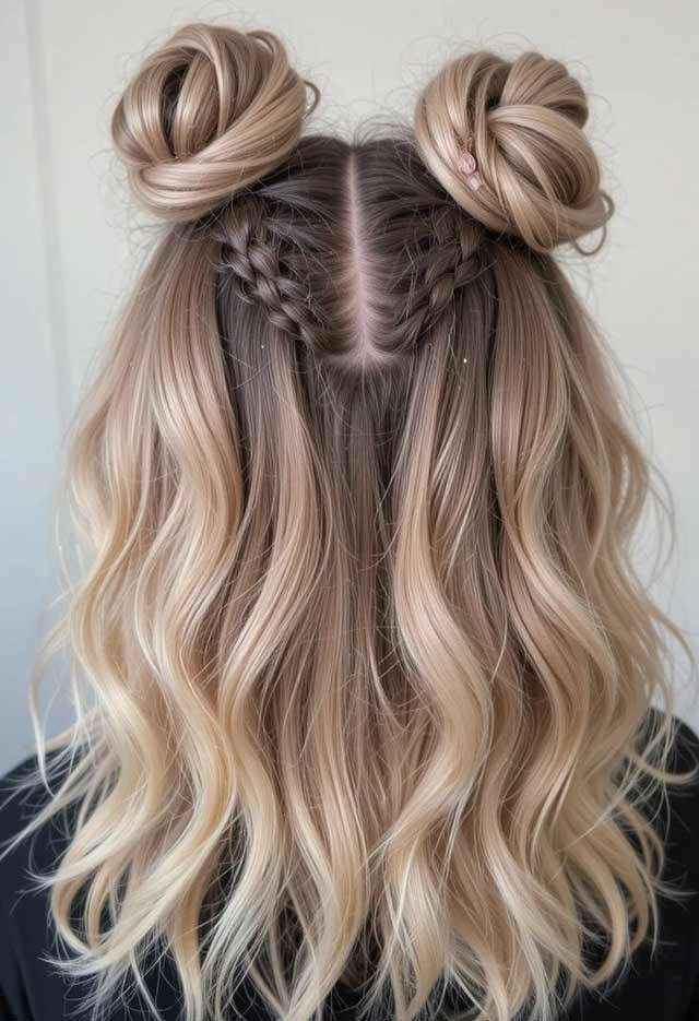 Collarbone Lob With Double Space Buns — Trendy Party Hair
