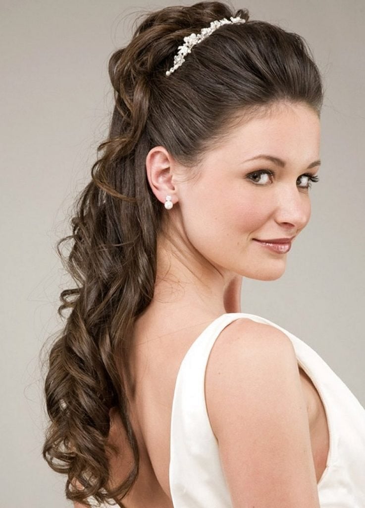 Dark Brown Low Bun With Curls And Accessory — Trendy Party Hair
