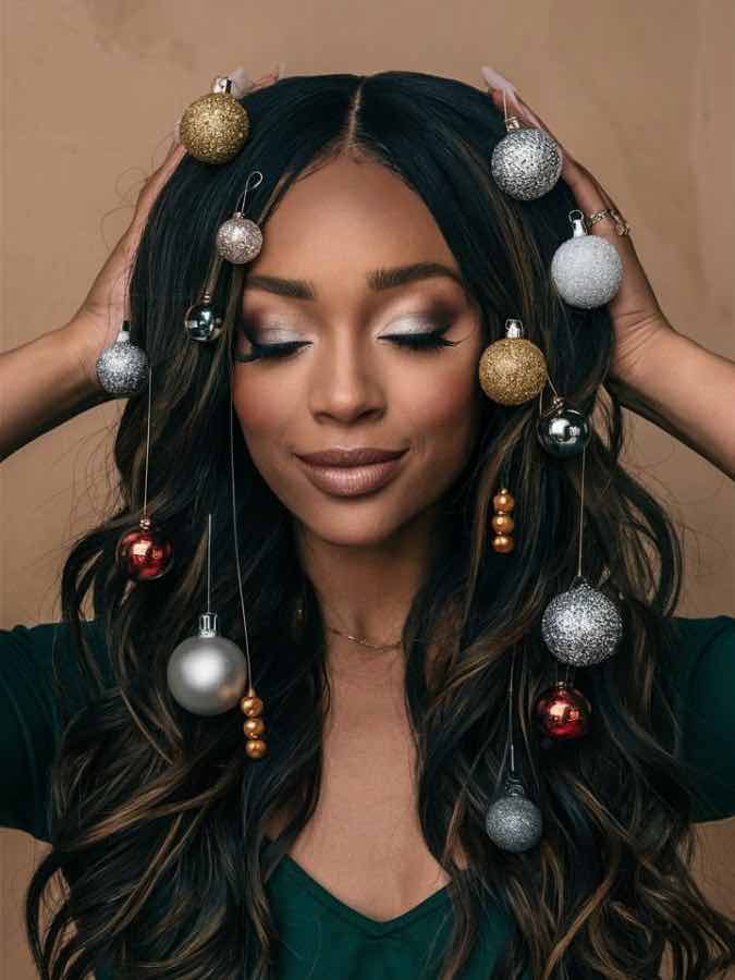 Long Dark Brown Waves With Ornaments — Trendy Party Hair