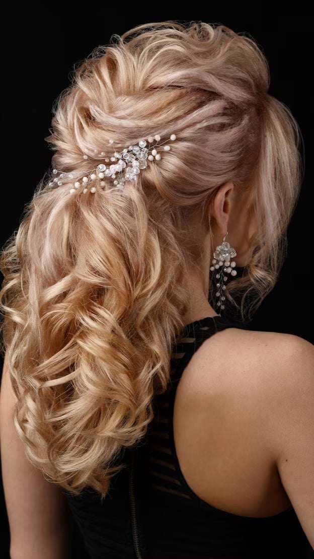 Ash Blonde Half-Up With Pearl Embellishments — Trendy Party Hair