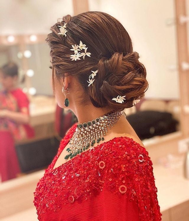 Braided Updo With Floral Accents — Trendy Party Hair