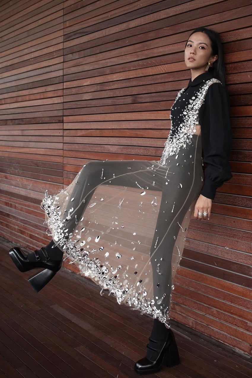 Sheer Sequin Overlay Dress with Black Tights for a Bold Party Look Sheer Sequin Overlay Dress with Black Tights for a Bold Party Look — Trendy Party Outfits