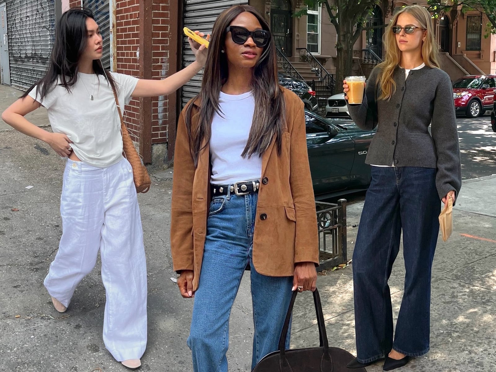 Oversized Blazer Elevates Denim and Linen With Wide Leg Trousers — Trendy Photo Outfit