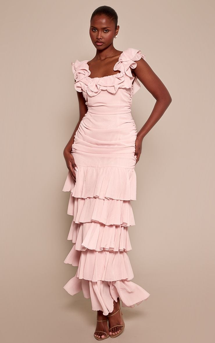 Blush Pink Tiered Ruffle Dress Blush Pink Tiered Ruffle Dress — Trendy Pink Dress Outfit