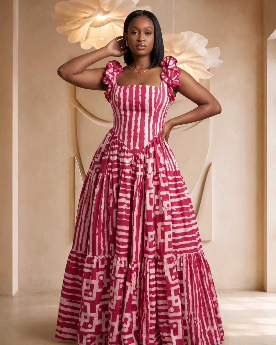 Patchwork Striped and Geometric Print Maxi Dress Patchwork Striped and Geometric Print Maxi Dress — Trendy Pink Dress Outfit
