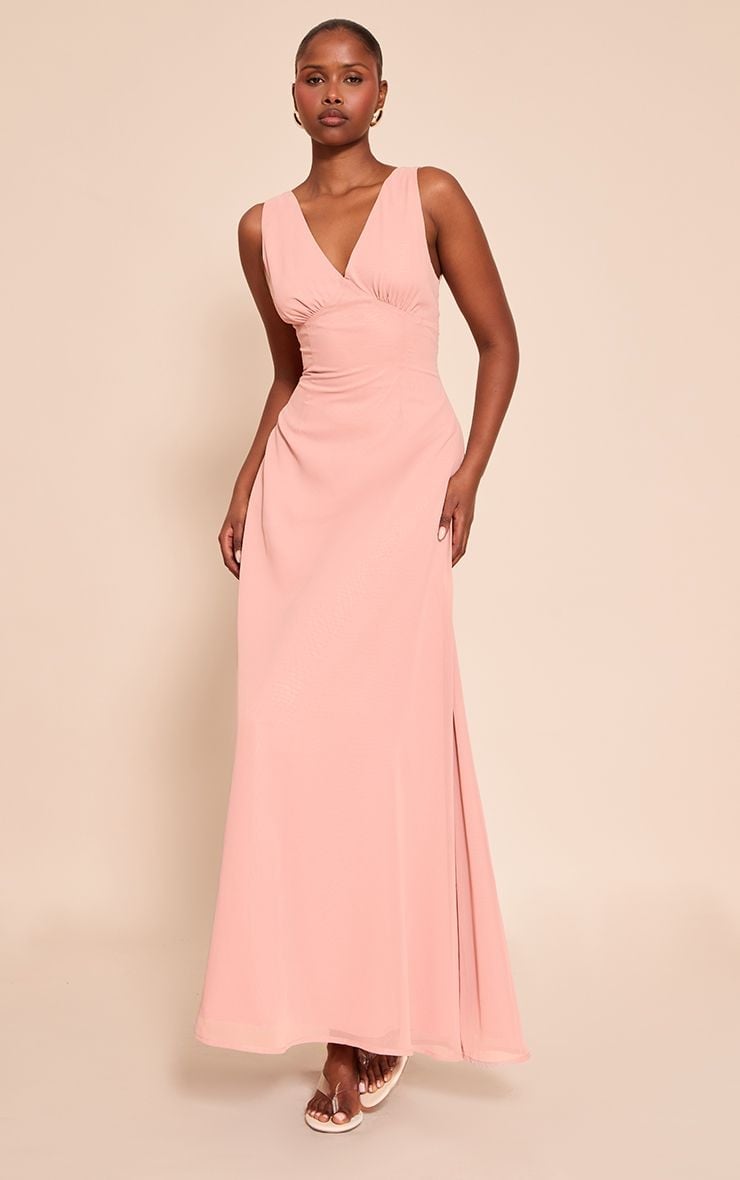 Light Pink Chiffon Maxi Dress with High Slit Light Pink Chiffon Maxi Dress with High Slit — Trendy Pink Dress Outfit