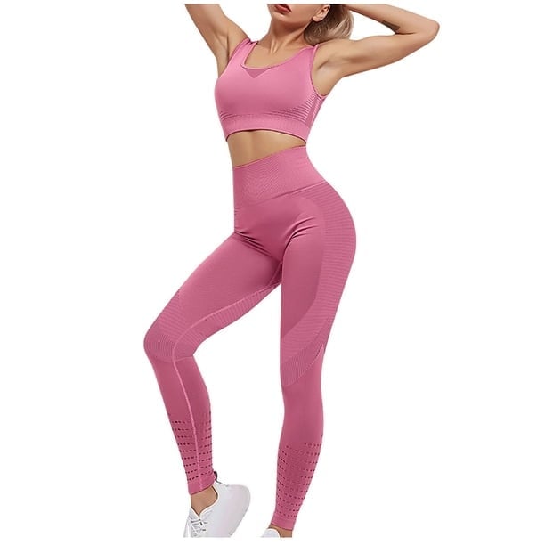 Pink High-Waist Leggings With Cut-Outs and Sports Bra Pink High-Waist Leggings With Cut-Outs and Sports Bra — Trendy Pink Leggings Outfit
