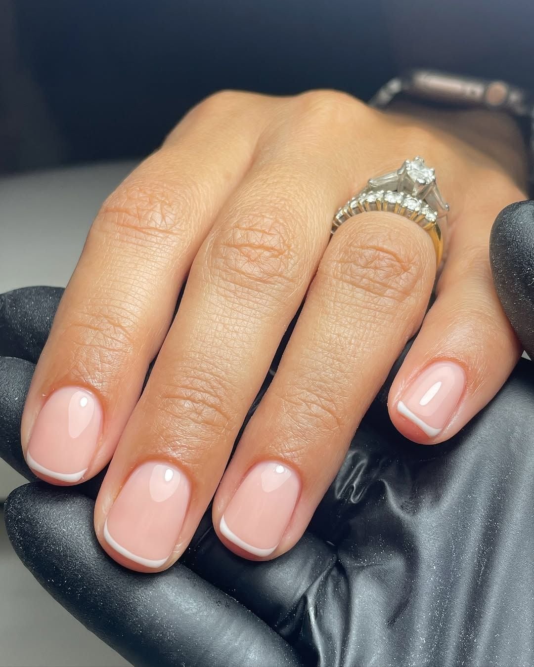 Short Almond French Manicure With Sheer Pink Base — Trendy Pink Nails