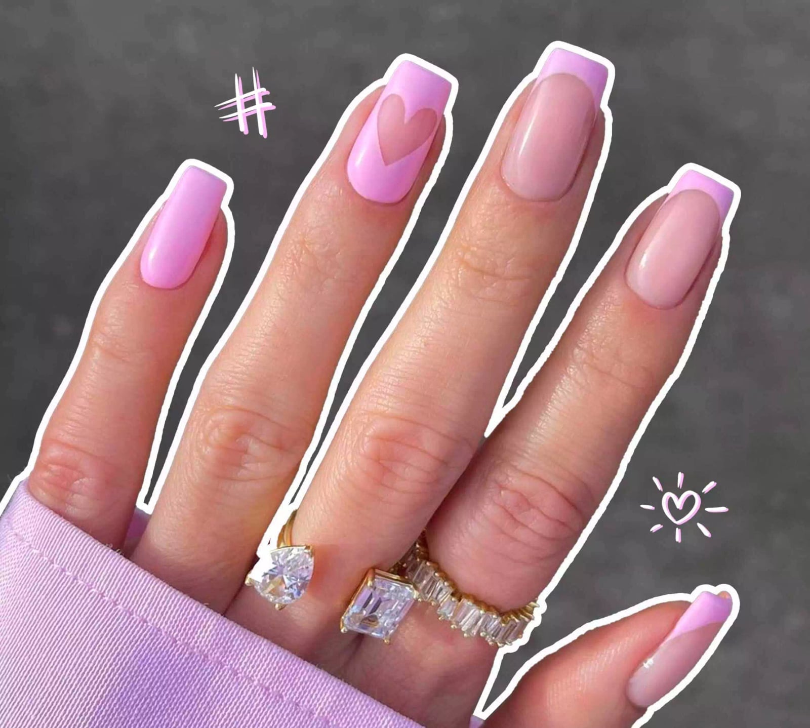 Medium Square Nails With Pink Heart Accent — Trendy Pink Nails