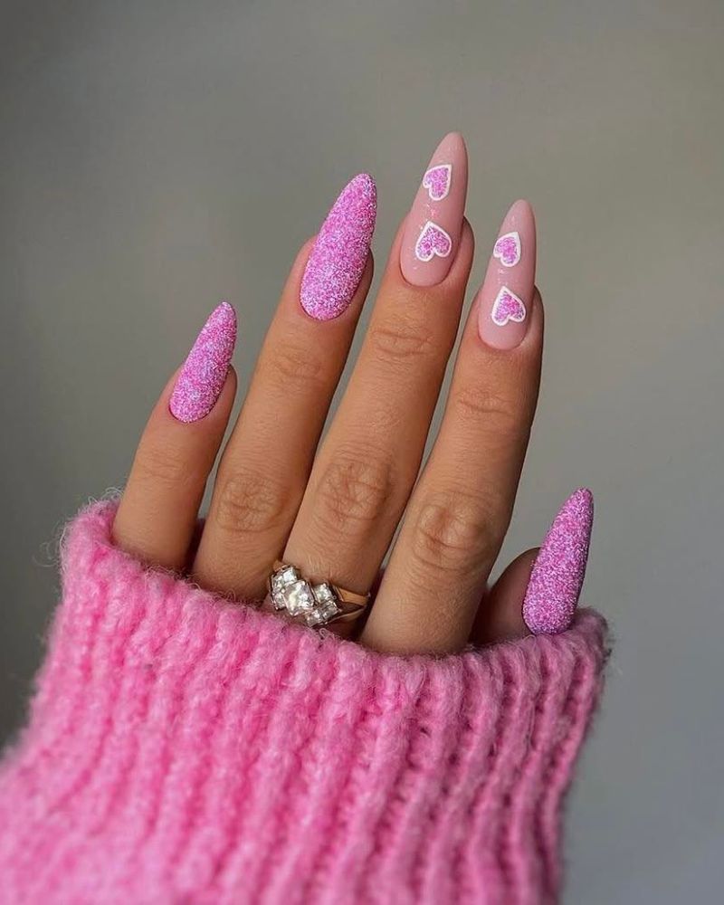 Pale Pink Glossy Nails With Gold Iridescent Shimmer — Trendy Pink Nails