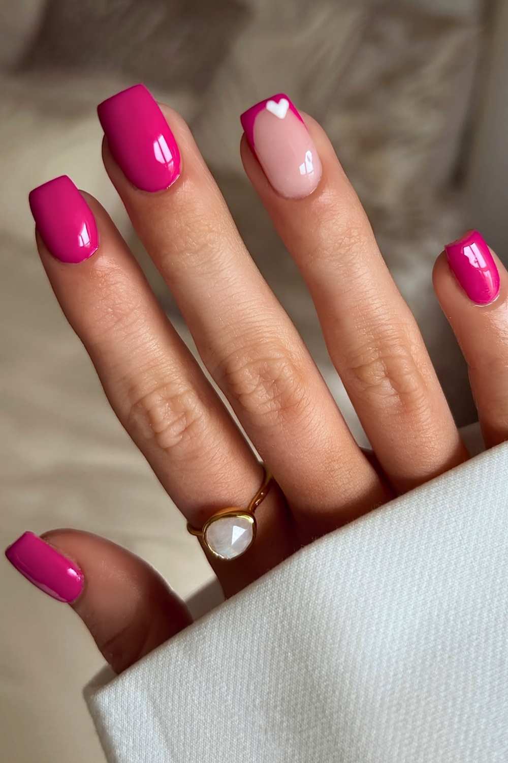 Short Soft Square Bright Pink Glossy Nails — Trendy Pink Nails