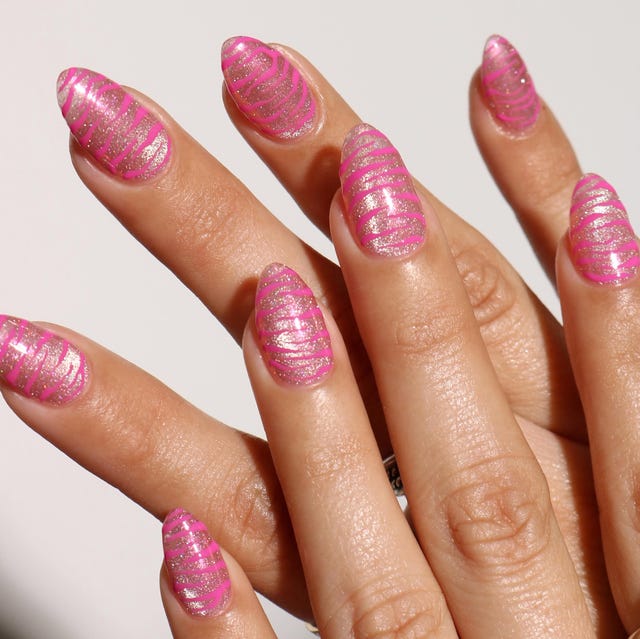 Bright Pink Zebra Print Shimmer Nails — Trendy Pink Nails
