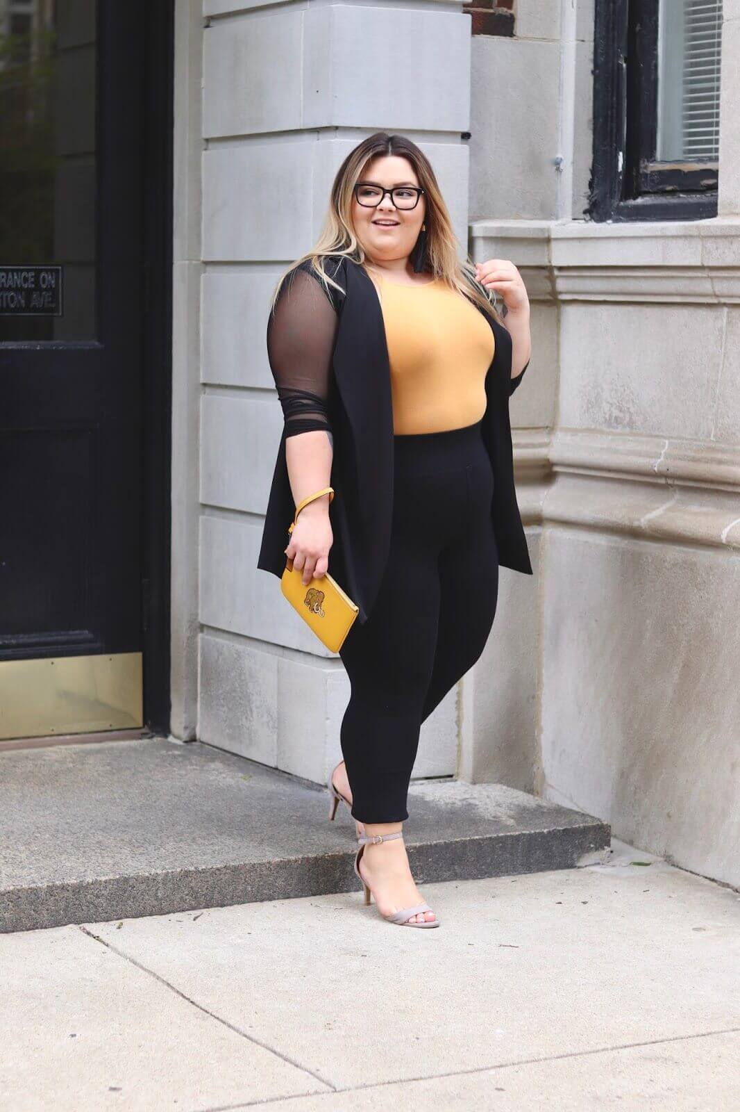 Black Blazer with Sheer Mesh Sleeves — Trendy Plus Size Outfits