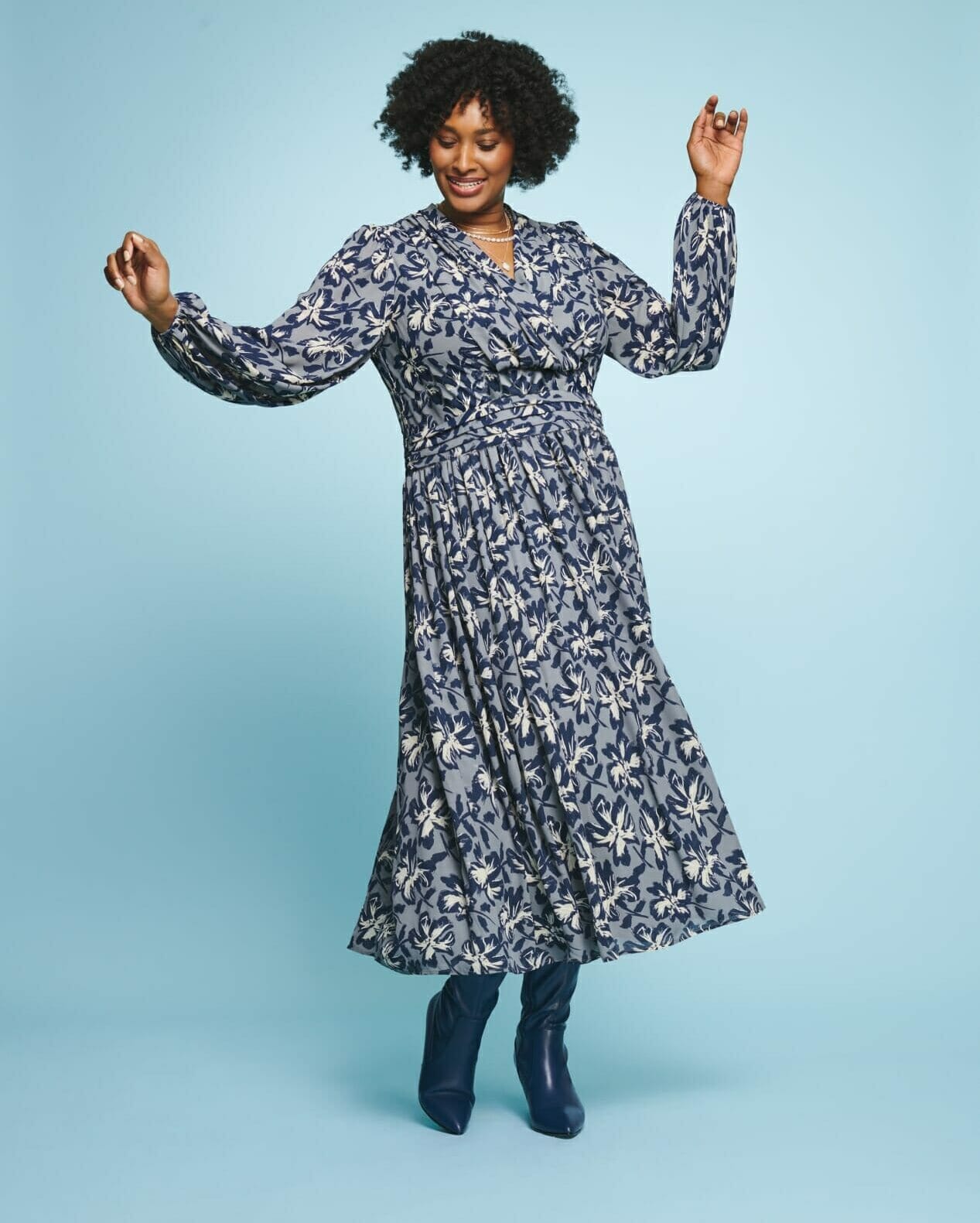 Floral Wrap Dress with Gathered Waist — Trendy Plus Size Outfits