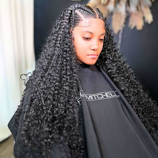 Long Curly Dark Brown Weave With Braided Hairline — Trendy Quick Weave
