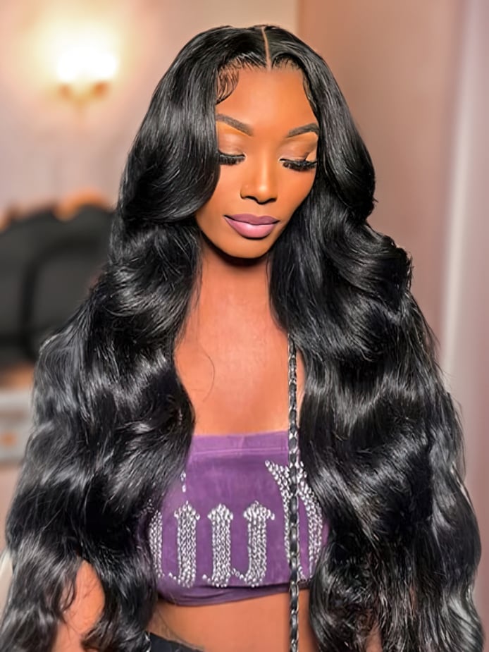 Purple Tube Top With Long Wavy Black Hair — Trendy Quick Weave