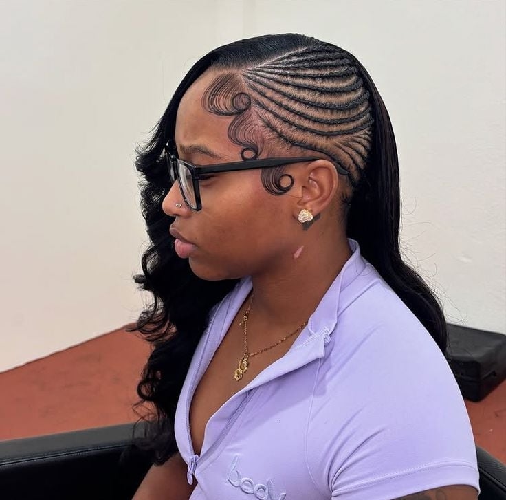 Lavender Zip-Up Top With Intricate Cornrow Design — Trendy Quick Weave