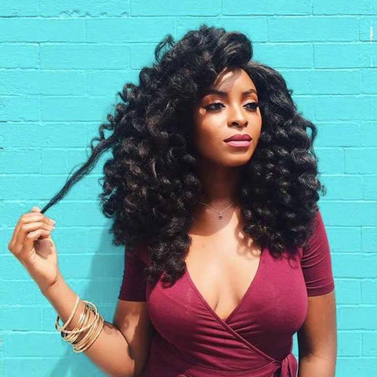 Maroon Wrap Dress With Voluminous Curly Hair — Trendy Quick Weave