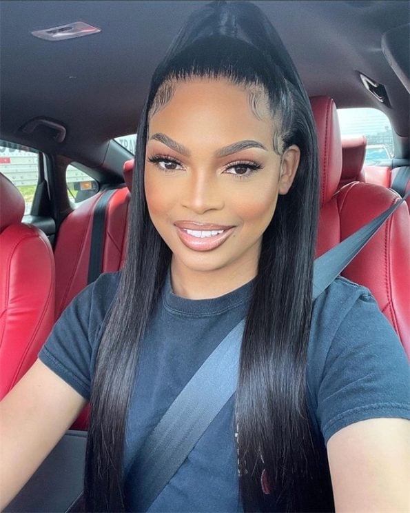 Black T-Shirt With Sleek Straight Long Quick Weave — Trendy Quick Weave